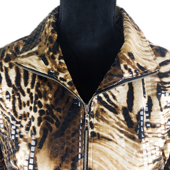 Exclusively Misook Womens XS Animal Tiger Print Sequin Plaquettes Jacket - Picture 3 of 6